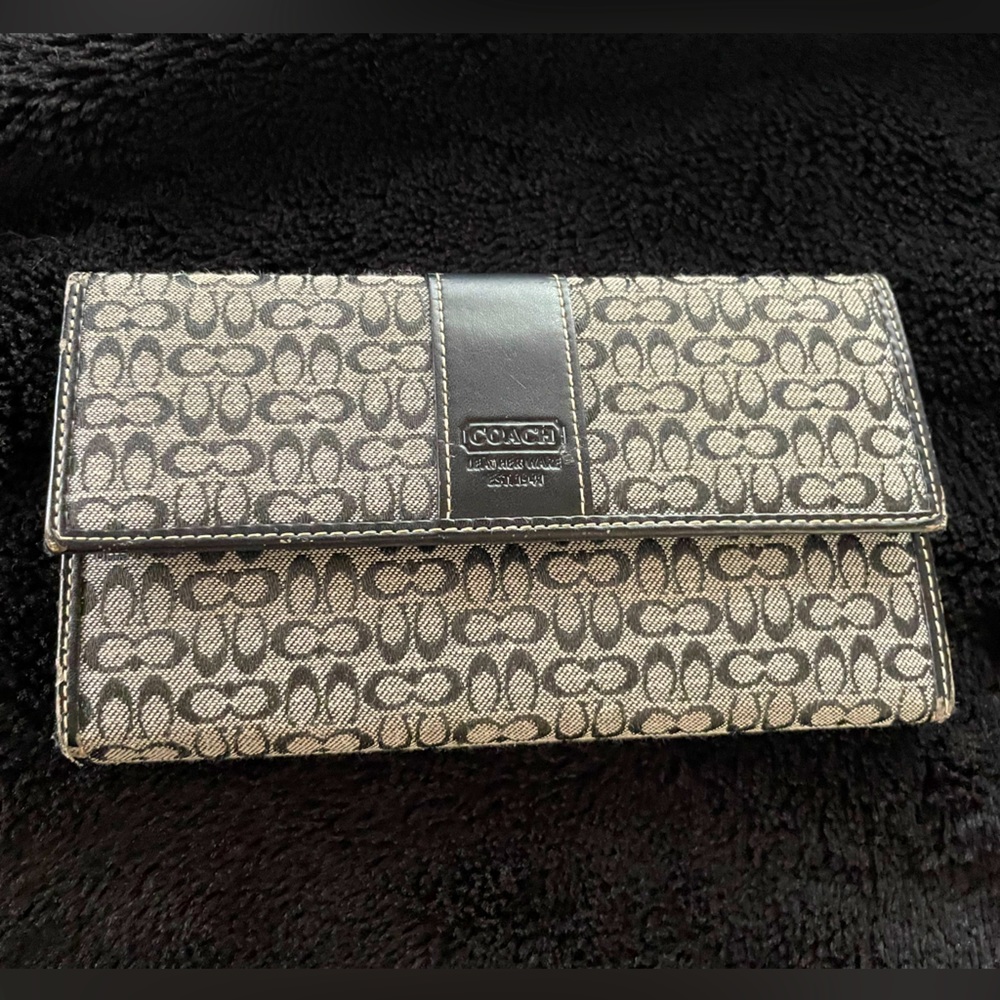 Coach Black Signature Tri-Fold Wallet